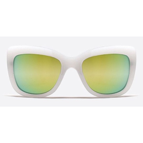 Cat Eye Sunglasses White Frame Yellow Mirror Lens Fashion Sun Glasses Lentes New - Picture 1 of 2